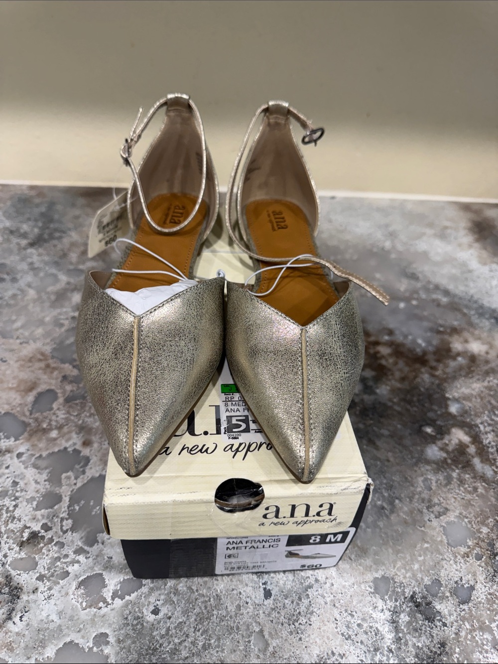 a.n.a Metallic Pointed D'Orsay Ankle-Strap Flats — Silver